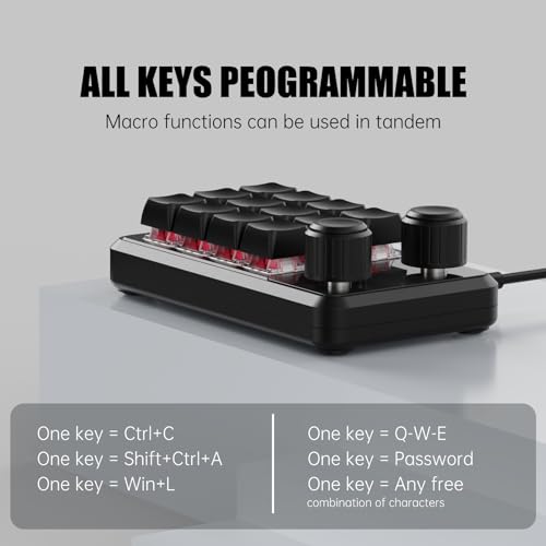 One-Handed Macro Mechanical Keyboard - 12 Keys, Fully Programmable, RGB Hotswap for Gaming, OSU, PS, Editing (2.4G, 3-Layer, Black)