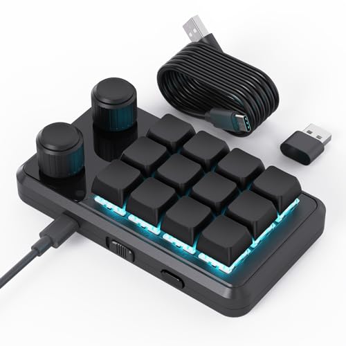 One-Handed Macro Mechanical Keyboard, 12-keys Gaming Keyboard Fully Programmable for Knobs and Keys, OSU Keypad Hotswap Keypad with RGB for Game Editing PS (12 Keys/2.4G/3-Layer/BLACK)
