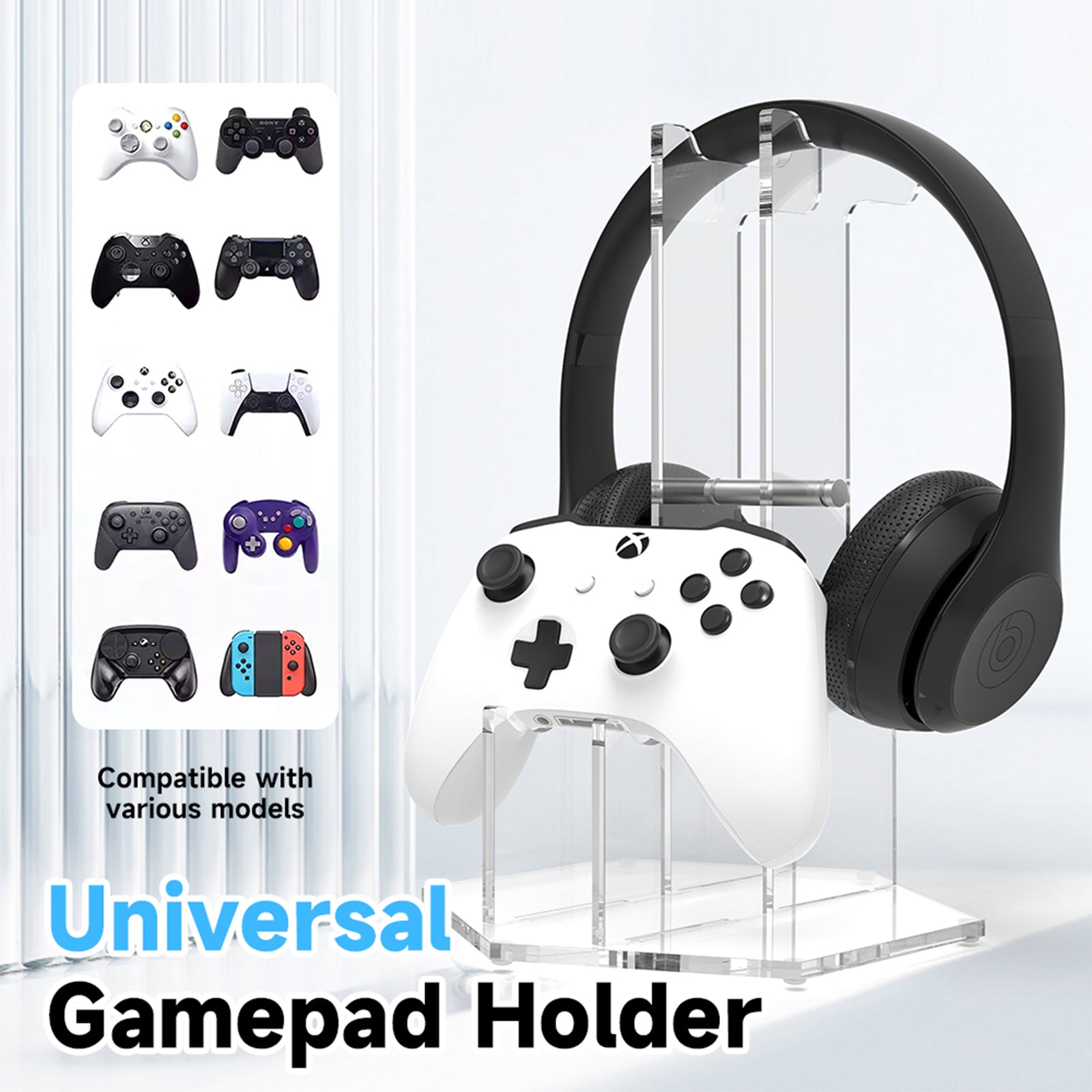 Game Controller Holder Headset Stand - Universal Dual Desk Mounts for Xbox/PS5/PS4 Controller and Headphone, Acrylic Detachable Desk Stand