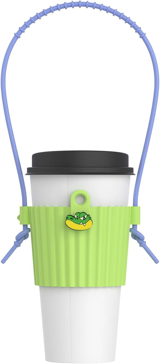 SikaiCase green silicone cup sleeve with blue lanyard on a white tumbler