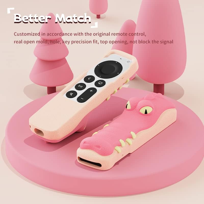 SIKAI Crocodile Shape New Silicone Case Soft Non-slip Anti-drop for Apple TV 4K Siri Remote Protection Cover + Airtag hole