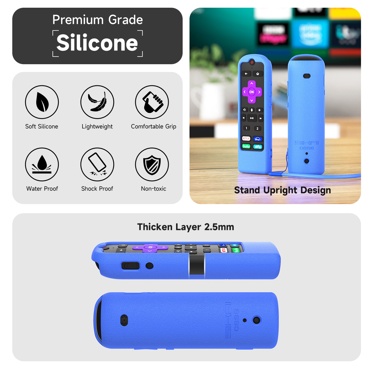 SikaiCase Silicone Remote Cover for ROKU RCS01R Voice / TCL RC580 Remote Control