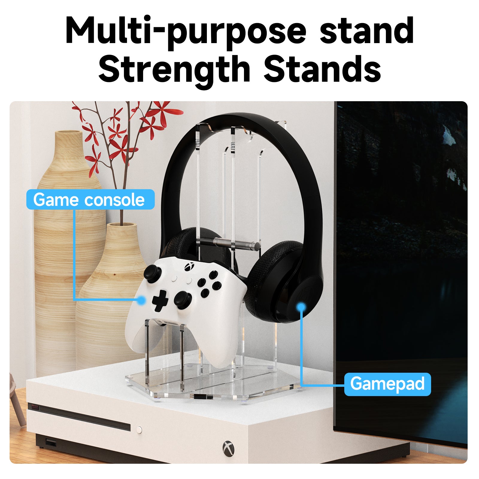 Game Controller Holder Headset Stand - Universal Dual Desk Mounts for Xbox/PS5/PS4 Controller and Headphone, Acrylic Detachable Desk Stand