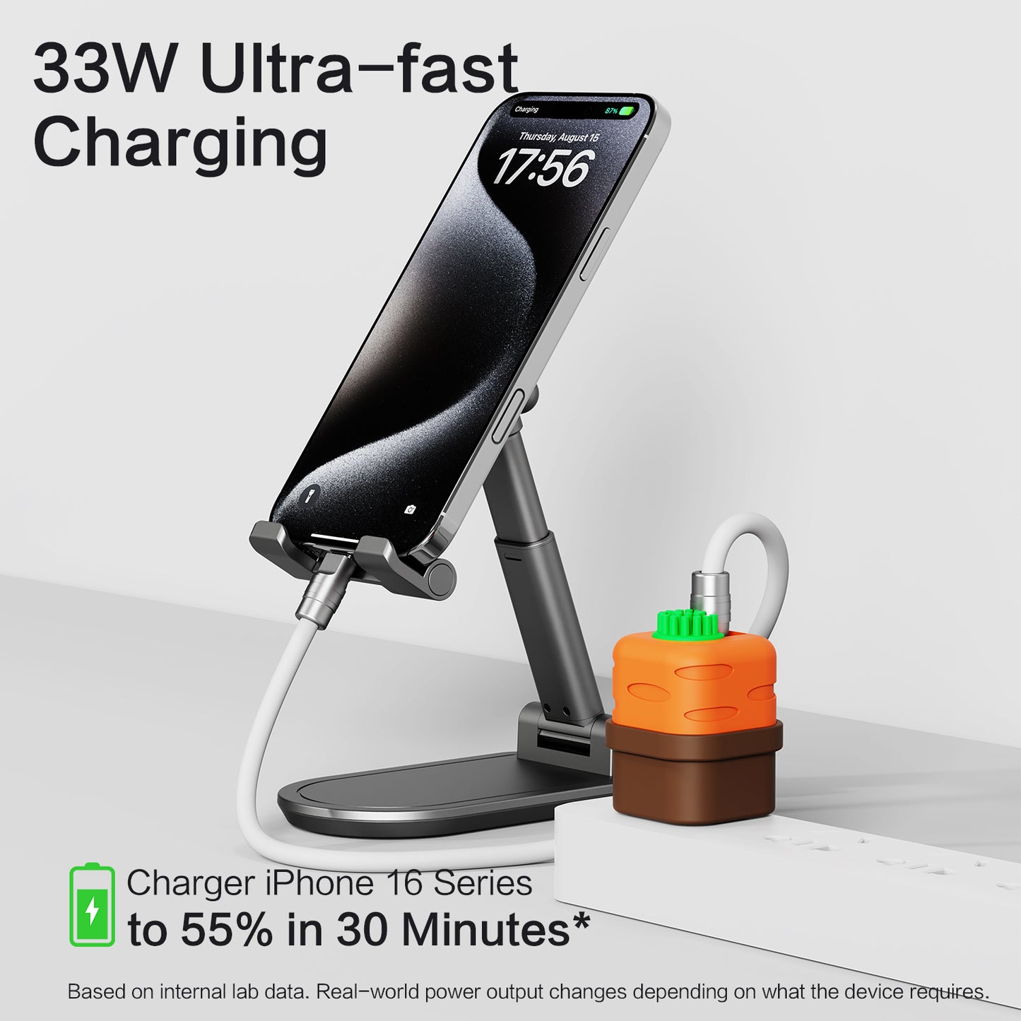 USB C Charger Adapters with Carrot Silicone Case, PD33W Foldable USB C Charger Fast Charging for iPhone 16/15 Series, iPad, Galaxy, Scratch Resistant with Precise Cut-Out