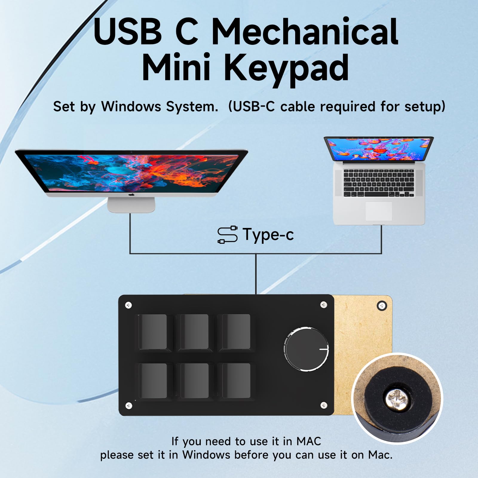 6 Key USB - C Macro Programmable Keyboard - OSU Mechanical with Knobs, RGB Backlit, Hotkeys for PC Gamers - SIKAI CASE