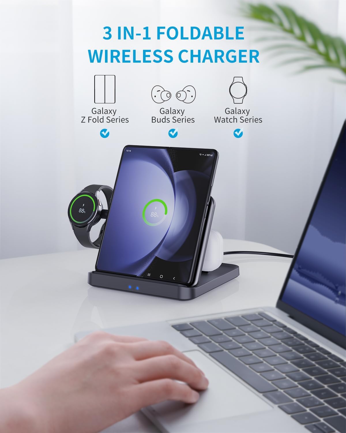 3 in 1 Wireless Charger Stand For Google Pixel Fold/Pixel 7 6 5 Fast Charging Dock Station for Google Pixel Watch 2/1/Buds Pro