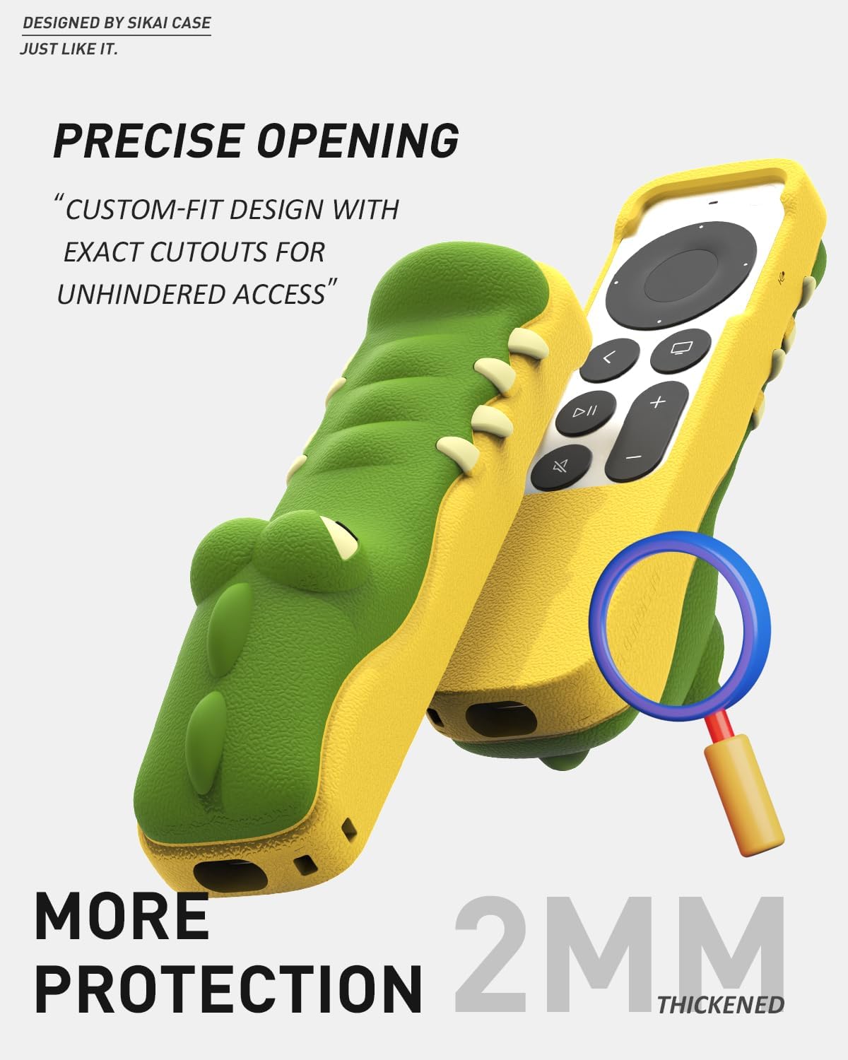 SIKAI Crocodile Shape New Silicone Case Soft Non-slip Anti-drop for Apple TV 4K Siri Remote Protection Cover + Airtag hole