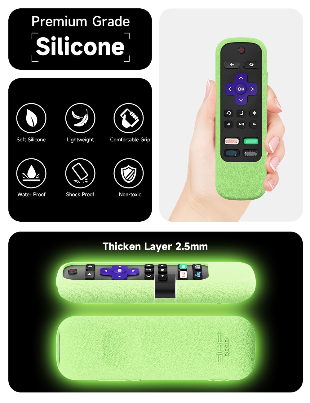 Roku Voice Remote Cover for RC580, Stick 4K+, RCA1R, RCAL7R - Shockproof Silicone Protective Case with Remote Loop