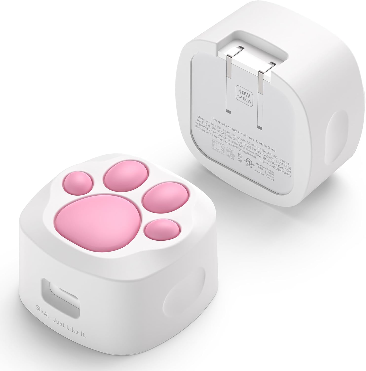 White cat paw charger cover fitted on Apple 40W Dynamic Power Adapter