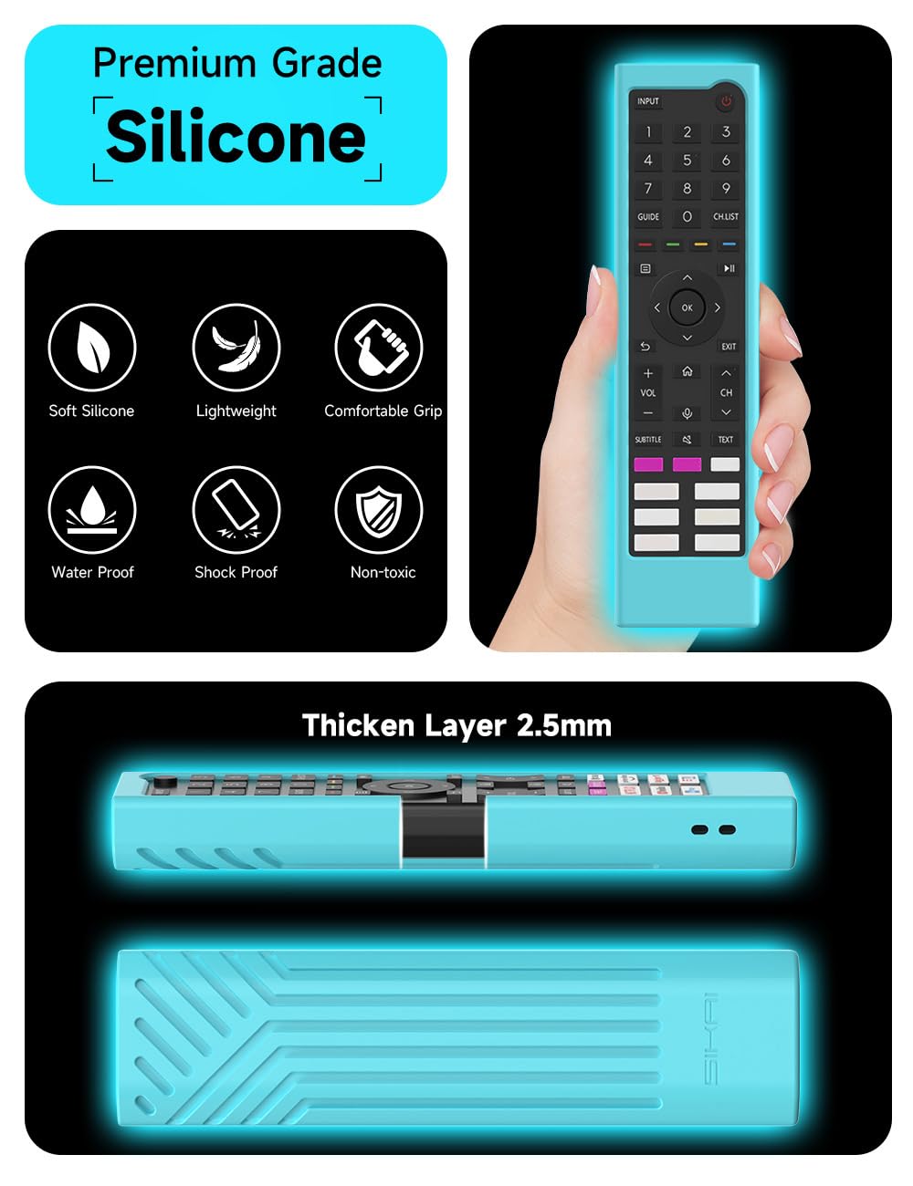 Silicone Hisense Remote Cover Compatible with Hisense Smart TV Remote ERF3C80H,2AVIGBR0001,25780-2AVIGBR0001,Skin-Friendly Case for A4H Series Android TV Remote Anti-Lost with Lanyard(Black)