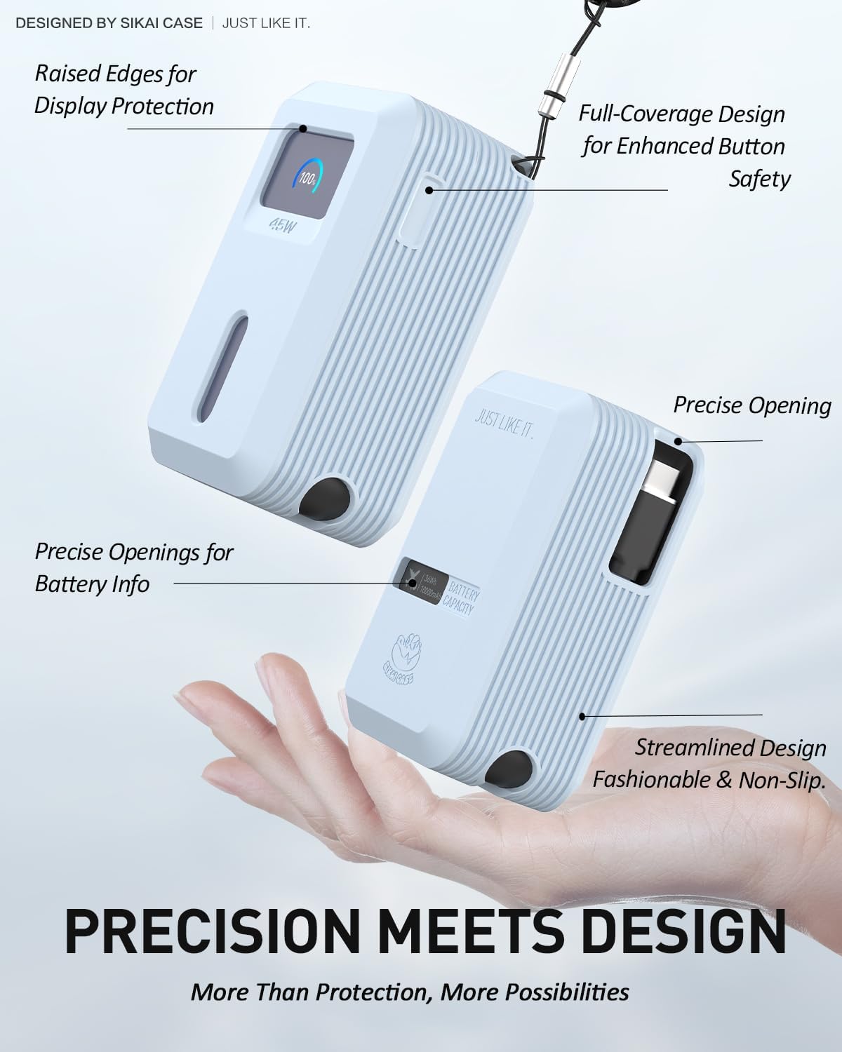 Silicone Case for Anker Nano Power Bank (10,000mAh 45W) A1638 Protective Cover with Precise Cutouts, Shockproof Scratch-Resistant Dust-Proof for Daily Use & Travel & Flight