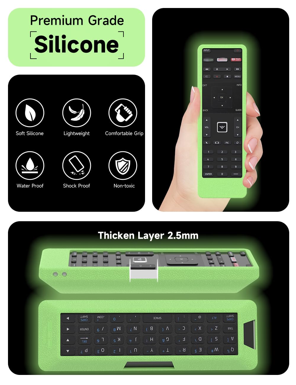 SIKAI Remote Case for Vizio XRT500 Smart TV Remote [Eco-Friendly] Case for VIZIO Smart LCD LED TV Remote Control [Shock Proof] Silicone Cover for Vizio XRT500 Remote with Lanyard (Luminous Green)