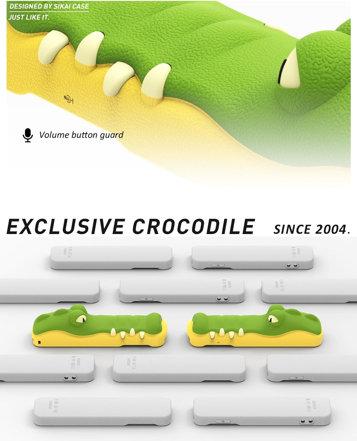 SIKAI Crocodile Shape New Silicone Case Soft Non-slip Anti-drop for Apple TV 4K Siri Remote Protection Cover + Airtag hole