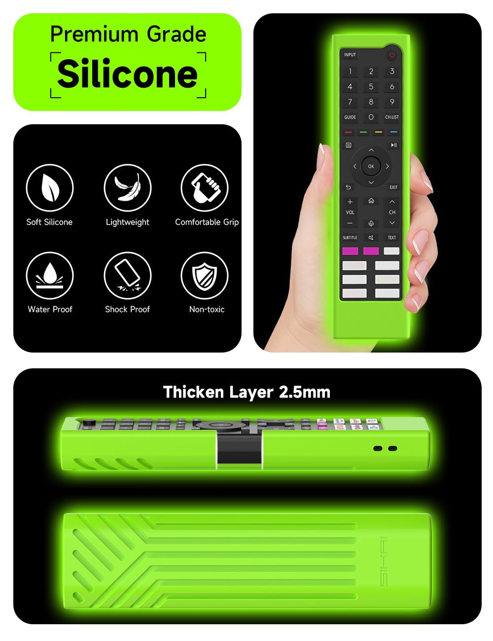 Silicone Hisense Remote Cover Compatible with Hisense Smart TV Remote ERF3C80H,2AVIGBR0001,25780-2AVIGBR0001,Skin-Friendly Case for A4H Series Android TV Remote Anti-Lost with Lanyard(Black)