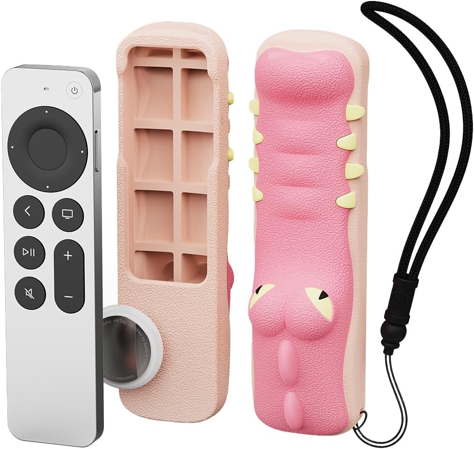 SIKAI Crocodile Shape New Silicone Case Soft Non-slip Anti-drop for Apple TV 4K Siri Remote Protection Cover + Airtag hole
