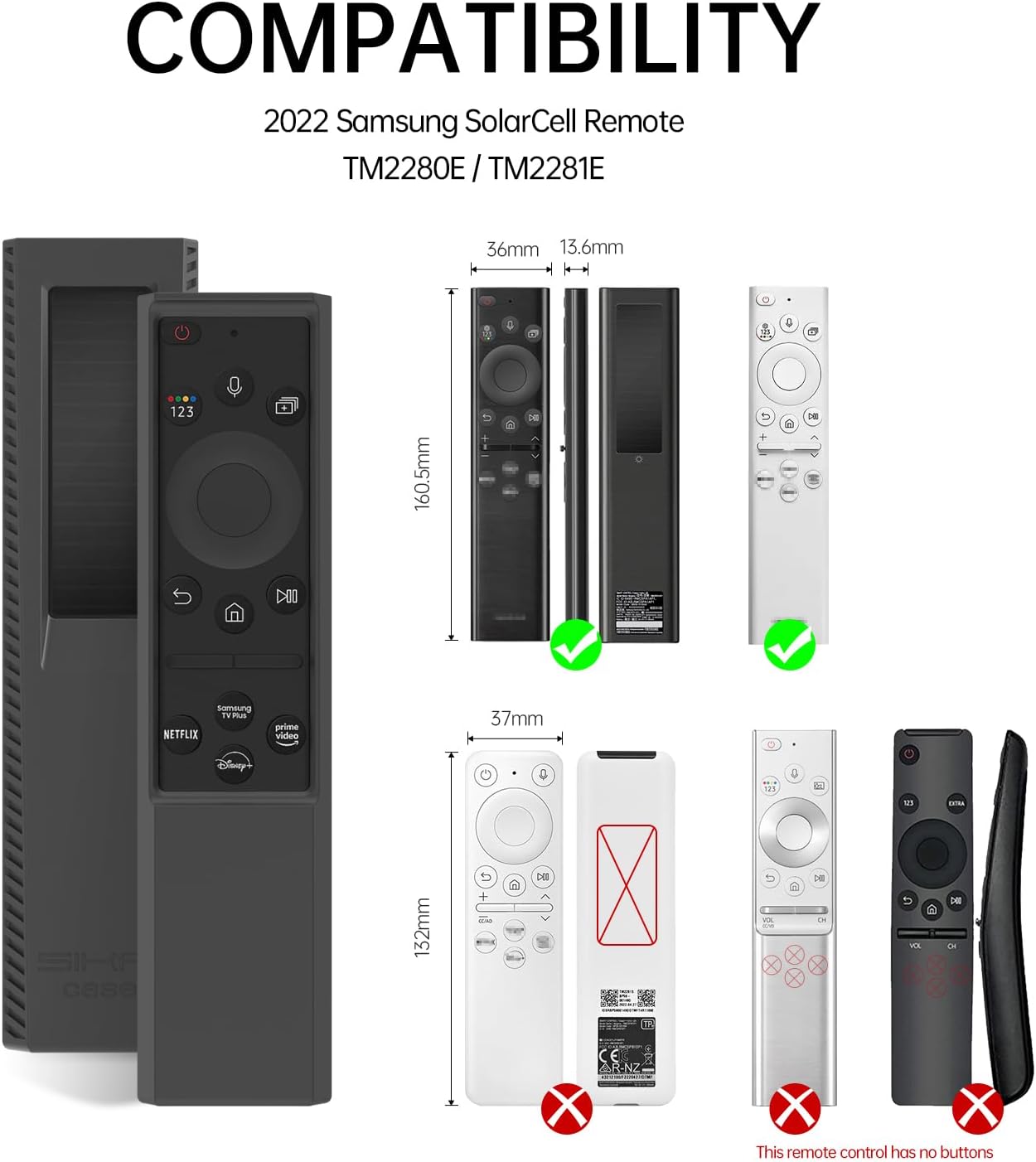 Silicone Samsung Remote Cover Compatible with 2022 Samsung SolarCell Remote TM2280E BN59-01386 BN68-13841G BN59-01385A Cover Samsung TM2240A Remote Case Shockproof Anit-Lost with Lanyard(Black)