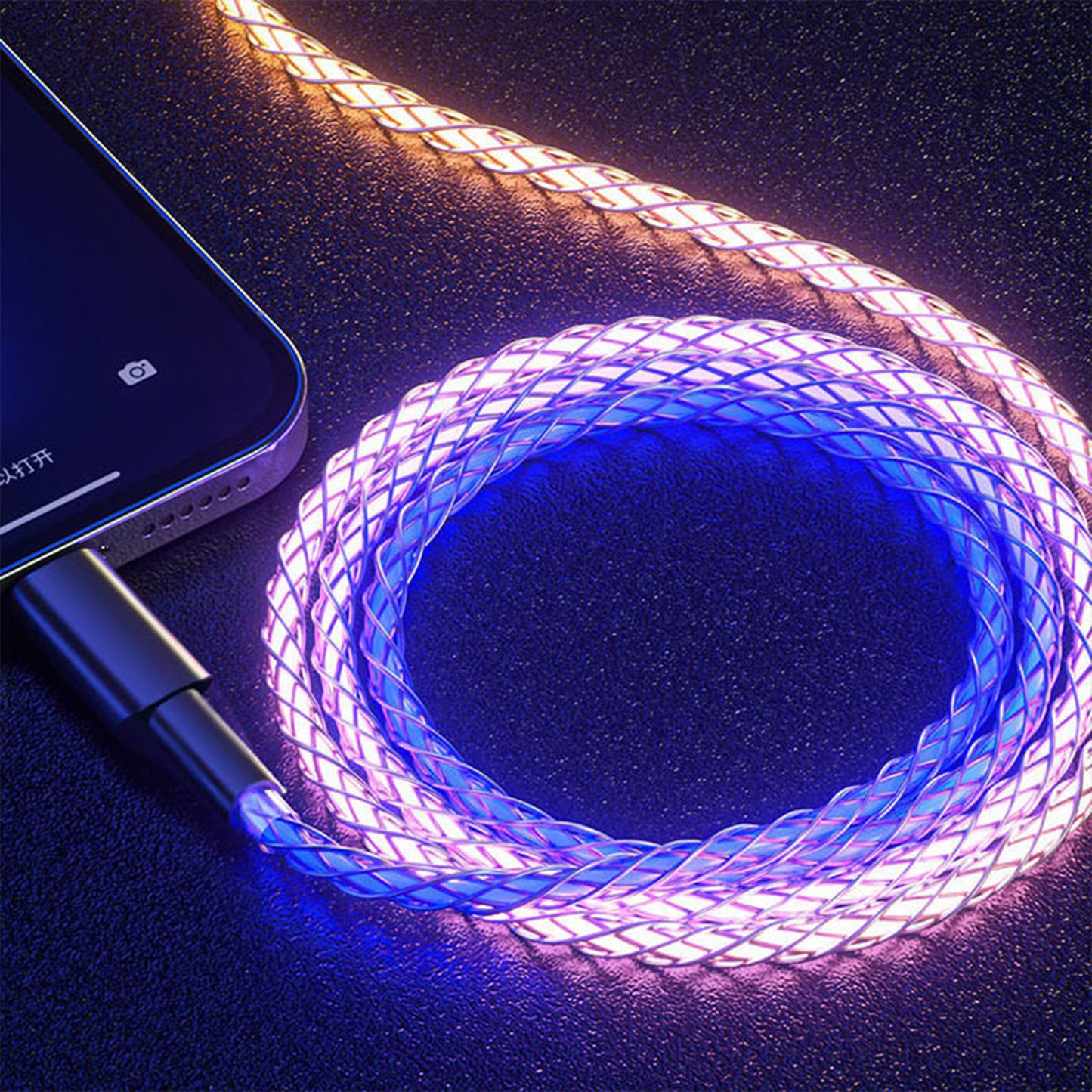 Sikai Led Light up Multi Usb Charger Cable, 6A 18w Fast Charging Cable (3.3ft/1m), Rgb Flow Braeathing Light Charging Cable Compatible With Android Typec for Apple Data Cable(USB-A to Micro)