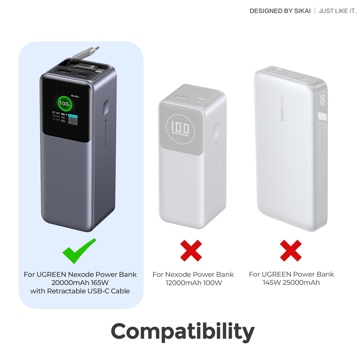 SikaiCase Silicone Case for UGREEN Nexode Power Bank 20000mAh 165W with Retractable USB-C Cable