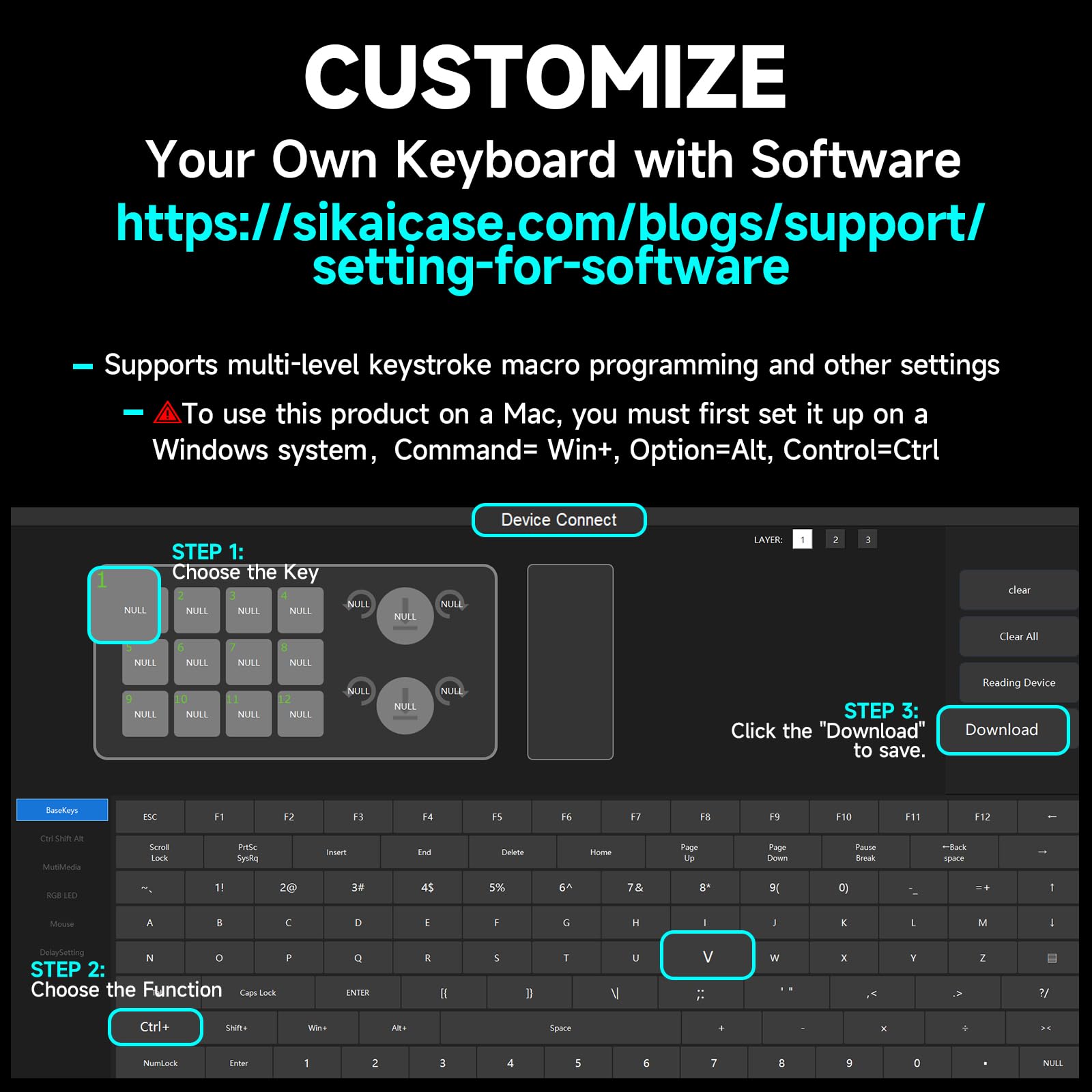 One-Handed Macro Mechanical Keyboard - 12 Keys, Fully Programmable, RGB Hotswap for Gaming, OSU, PS, Editing (2.4G, 3-Layer, Black)