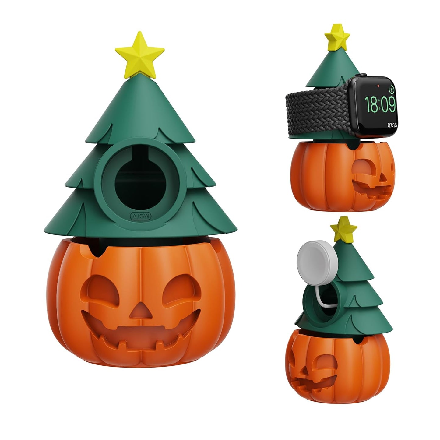 SIKAI CASE Cute Pumpkin Charger Stand Compatible with All Apple Watch Series Ultra2/Ultra/9/8/SE2/7/6/SE/5/4/3/2/1 (49mm-38mm), for iWatch Charging Dock Silicone,Supports Nightstand Mode