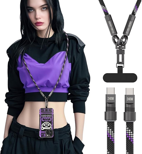 SIKAI CASE USB C Phone Lanyard with Reflective Strip, 240W Fast Charging Cable, Anti-Theft Phone Charging Cord for Travel/Night Cycling