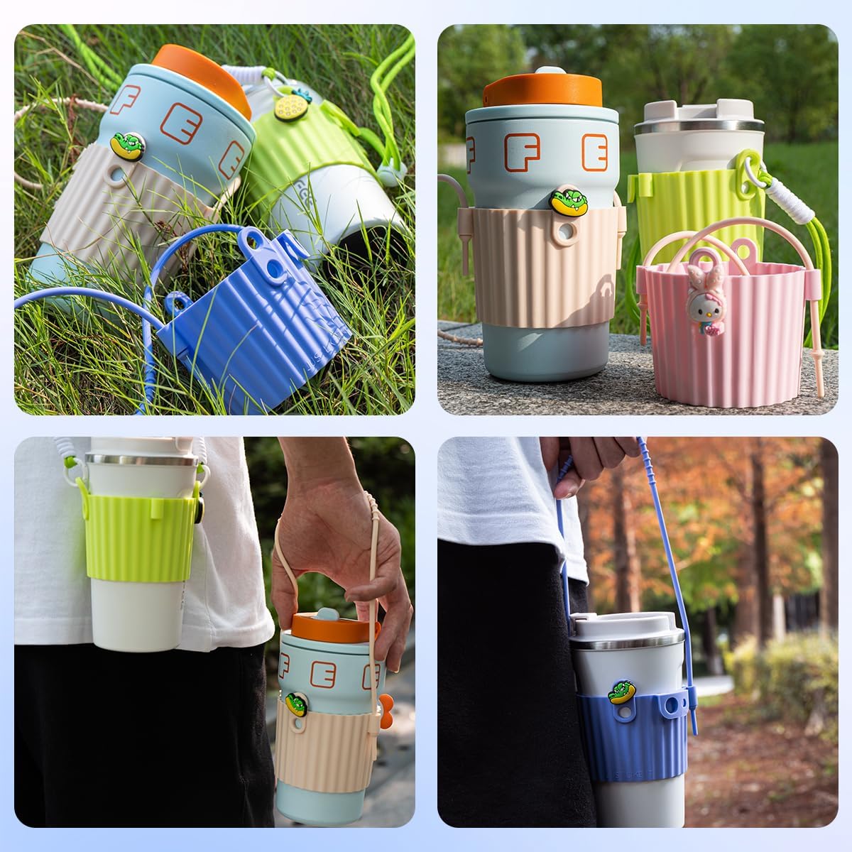 Reusable Silicone Cup Sleeve for YETI Cup 20oz Tumbler with lanyard, 2.8"~3.8" Protective Holders for Kids Bottle, Nonslip Glass Bottle Mug Protector Cover for Home Travel