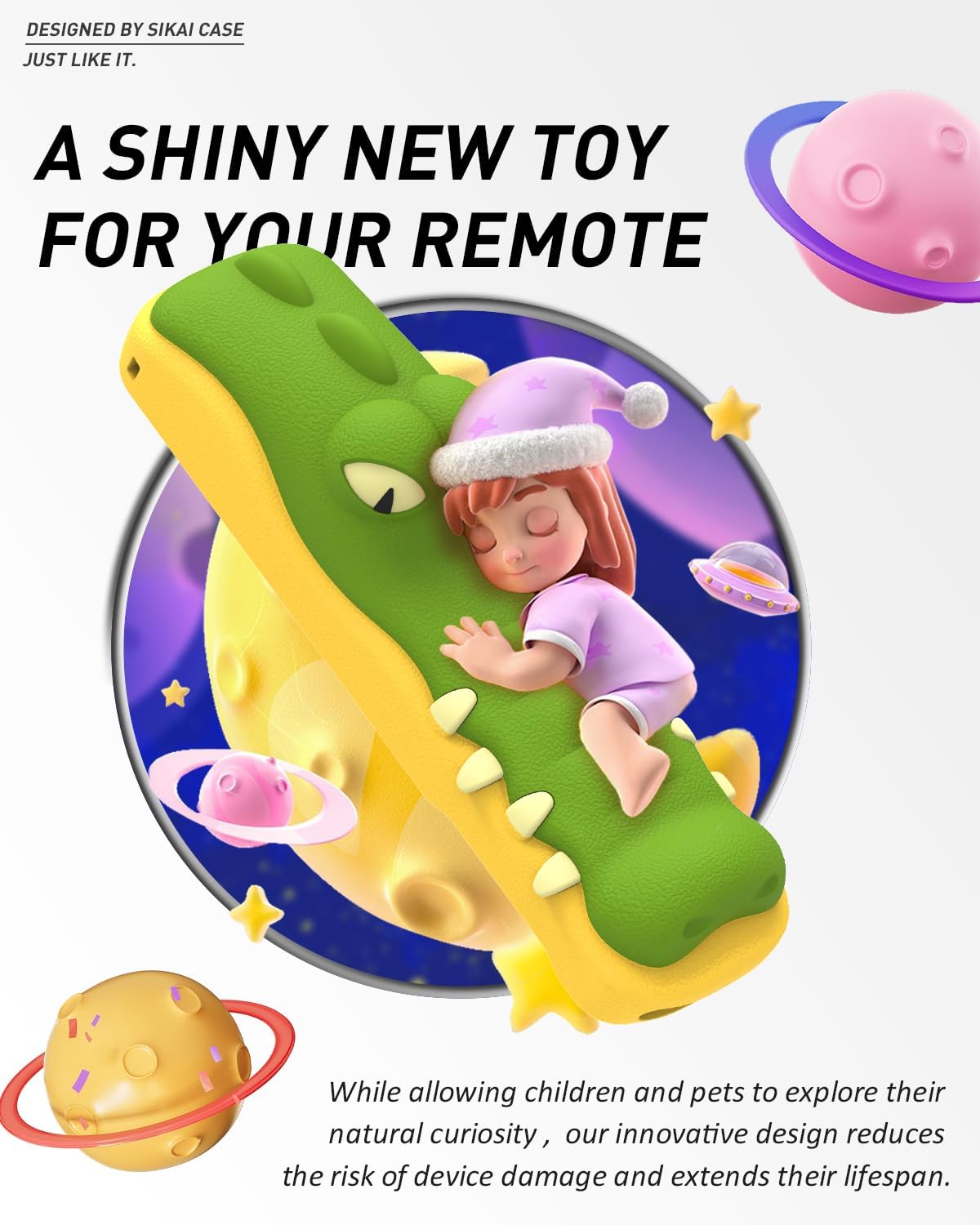 SIKAI Crocodile Shape New Silicone Case Soft Non-slip Anti-drop for Apple TV 4K Siri Remote Protection Cover + Airtag hole