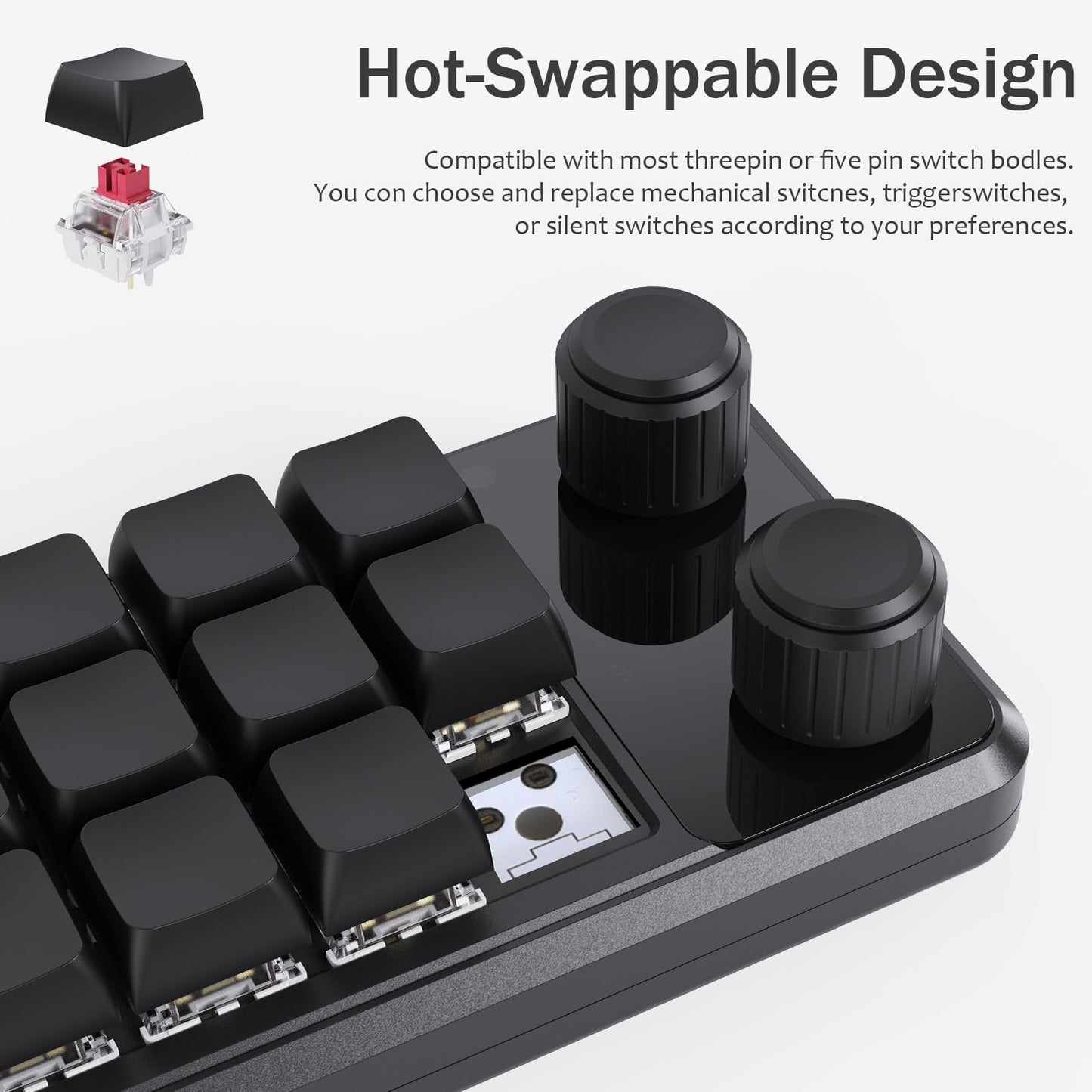 One-Handed Macro Mechanical Keyboard - 12 Keys, Fully Programmable, RGB Hotswap for Gaming, OSU, PS, Editing (2.4G, 3-Layer, Black)