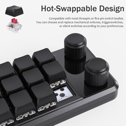 Picokey. One-Handed Macro Mechanical Keyboard - 12 Keys, Fully Programmable, RGB Hotswap for Gaming, OSU, PS, Editing (2.4G, 3-Layer, Black)