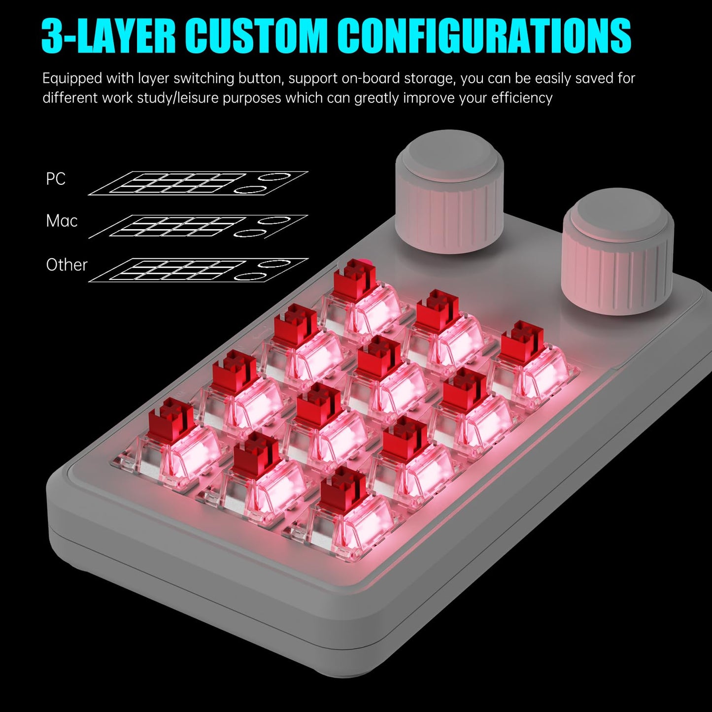 One-Handed Macro Mechanical Keyboard - 12 Keys, Fully Programmable, RGB Hotswap for Gaming, OSU, PS, Editing (2.4G, 3-Layer, Black)