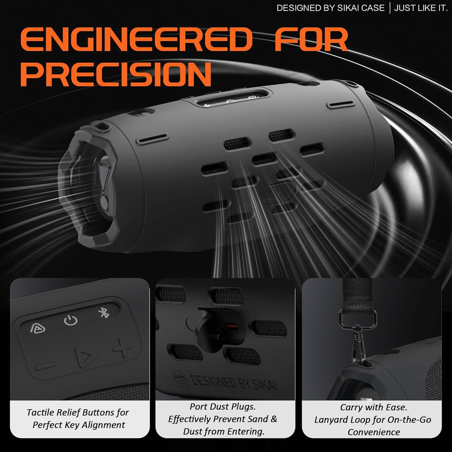 SIKAI CASE Silicone Case Compatible with JBL Charge 6, Portable Speaker Mount with Adjustable Strap & Detachable Shoulder Strap for Bike, Motorcycle, Golf Cart, Boat Railing, Case Only