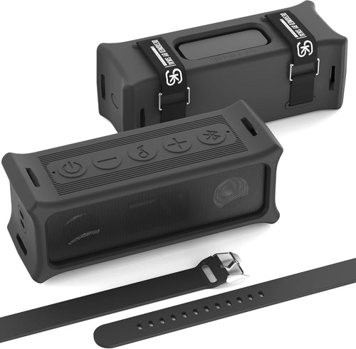 SIKAI CASE Portable Speaker Mount for Anker Soundcore 3, Silicone Case with Adjustable Strap&Handle for Bike/ATV Golf Cart/Shower, Shockproof Dustproof Build Travel Protective Cover (Black)