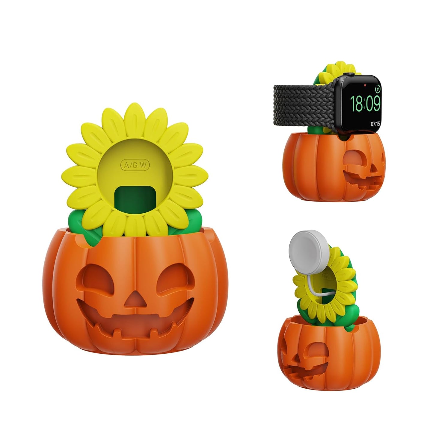 SIKAI CASE Cute Pumpkin Charger Stand Compatible with All Apple Watch Series Ultra2/Ultra/9/8/SE2/7/6/SE/5/4/3/2/1 (49mm-38mm), for iWatch Charging Dock Silicone,Supports Nightstand Mode