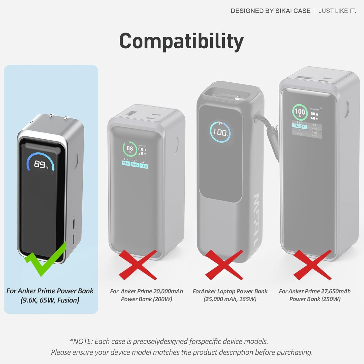 SIKAI CASE Silicone Case for Anker Prime Power Bank 9,600mAh 65W Raised Edges Design for AC Plug Integrated Dust Plug Precise Opening Compatible with Anker 65W Prime Power Bank Protective Case