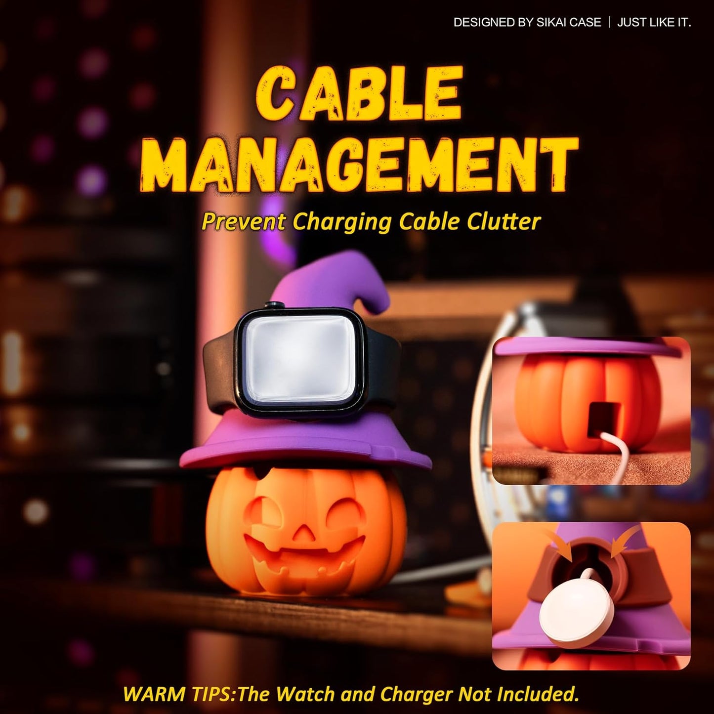 SIKAI CASE Cute Pumpkin Charger Stand Compatible with Apple Watch Series Ultra2/Ultra/10/9/8/SE2/7/6/SE/5/4/3/2/1,for iWatch 49/46/45/44/42/41/40/38mm Silicone Watch Stand, NO Charger