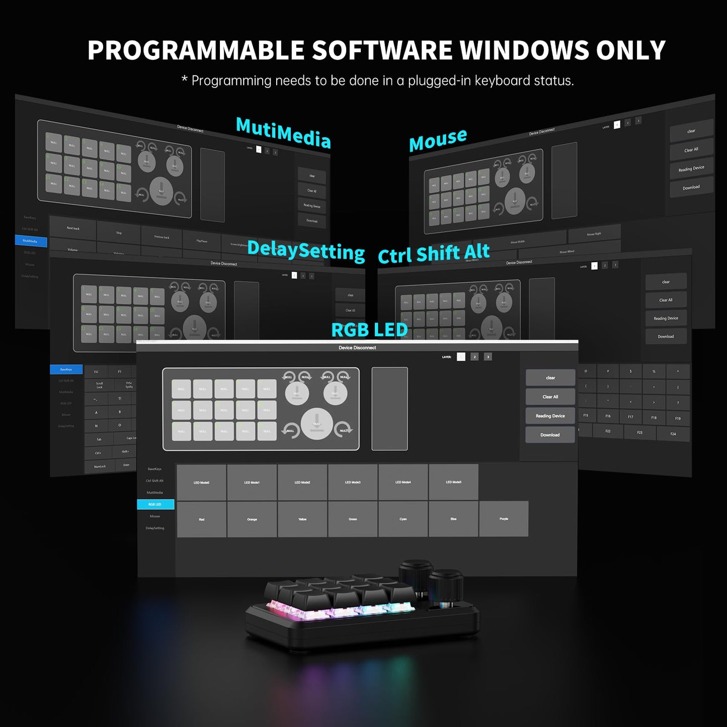 One-Handed Macro Mechanical Keyboard - 12 Keys, Fully Programmable, RGB Hotswap for Gaming, OSU, PS, Editing (2.4G, 3-Layer, Black)