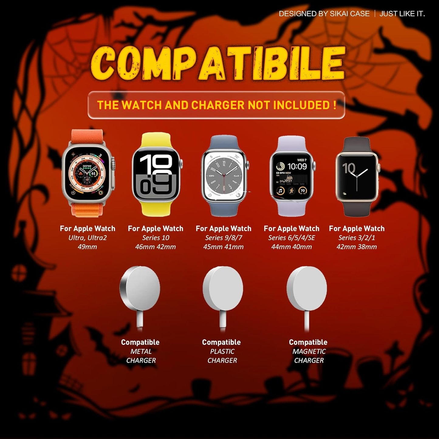 SIKAI CASE Cute Pumpkin Charger Stand Compatible with Apple Watch Series Ultra2/Ultra/10/9/8/SE2/7/6/SE/5/4/3/2/1,for iWatch 49/46/45/44/42/41/40/38mm Silicone Watch Stand, NO Charger