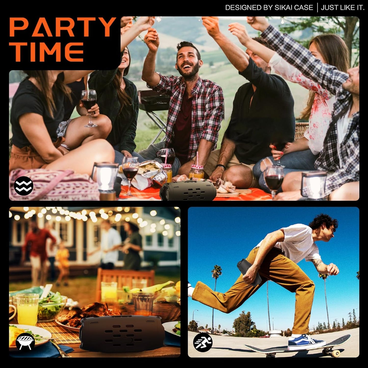 SIKAI CASE Silicone Case Compatible with JBL Charge 6, Portable Speaker Mount with Adjustable Strap & Detachable Shoulder Strap for Bike, Motorcycle, Golf Cart, Boat Railing, Case Only