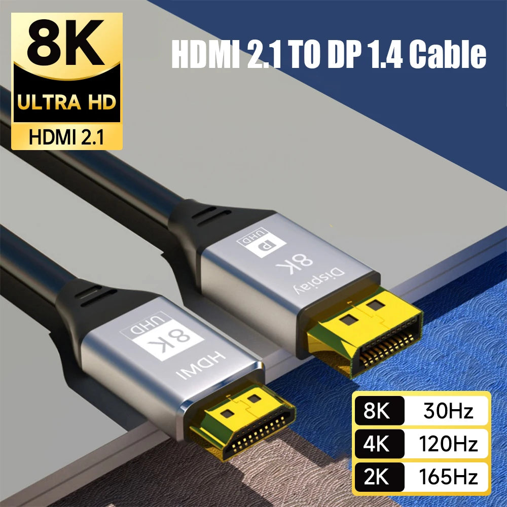8K HDMI 2.1 to DisplayPort 1.4 Adapter HDMI to DP Cable 8K30Hz 4K120Hz HDMI Source to Display Port Monitor Video Converter Cable SIKAI CASE