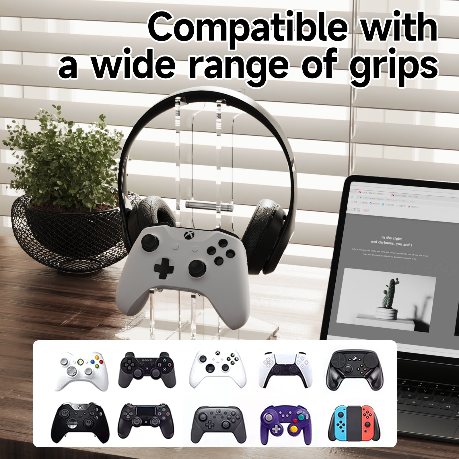 Game Controller Holder Headset Stand - Universal Dual Desk Mounts for Xbox/PS5/PS4 Controller and Headphone, Acrylic Detachable Desk Stand