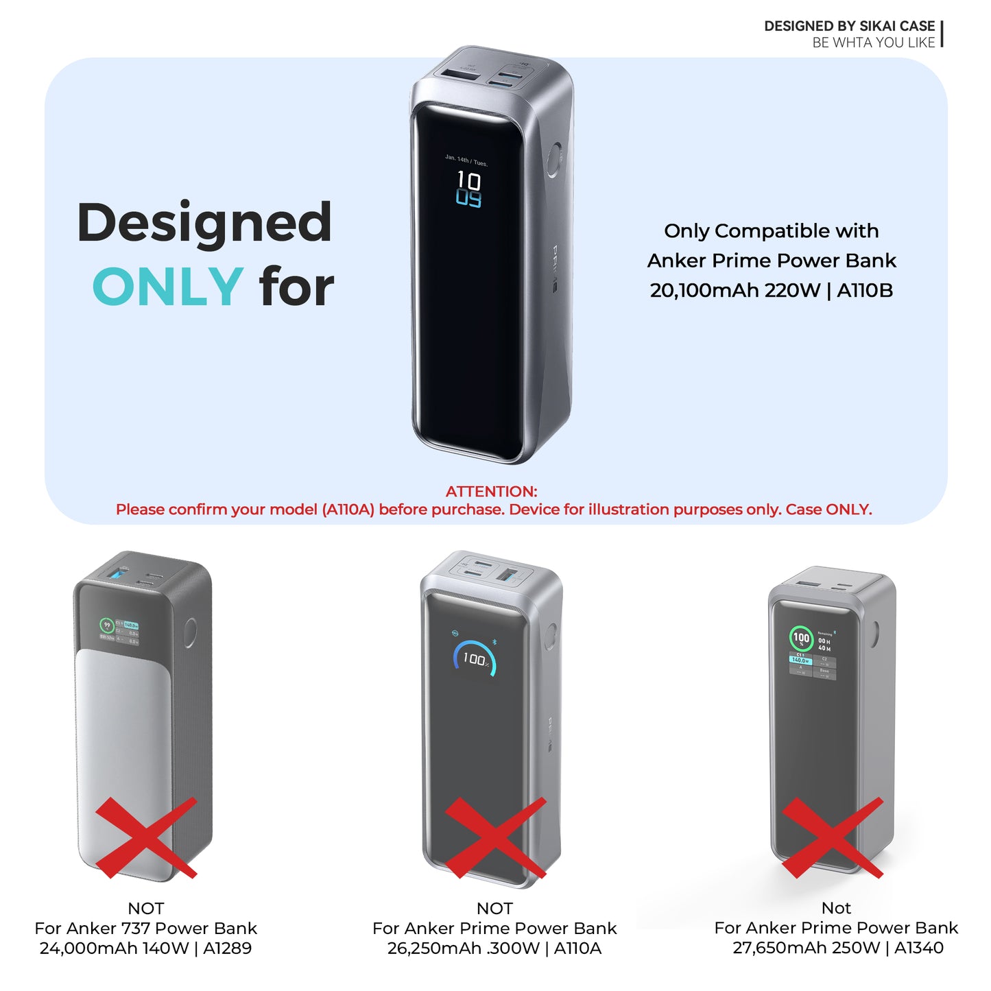 SikaiCase Silicone Case for Anker Prime Power Bank (20K, 220W) A110B / A110G