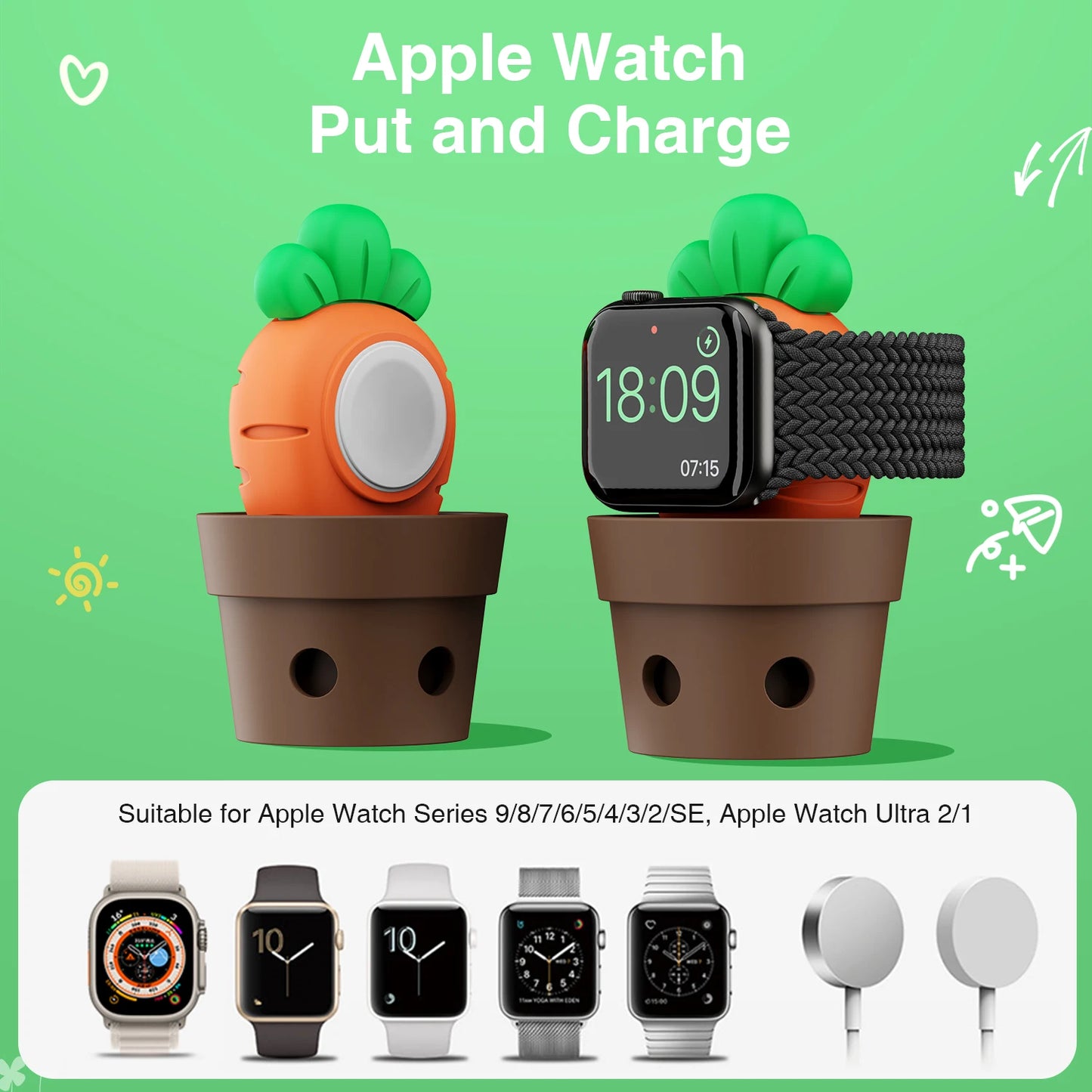SIKAI Plant Potted Charging Stand Dock for Apple Watch 9 8 SE 8 7 6 5 4 2 iWatch Station Holder Smart Accessories