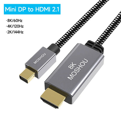 DisplayPort 1.4 to HDMI 2.1 Cable 8K@60Hz 4K@120Hz Mini DP to HDMI HDR Video Cord for Amplifier TV PS4 PS5 RTX3080 NS Projector SIKAI CASE