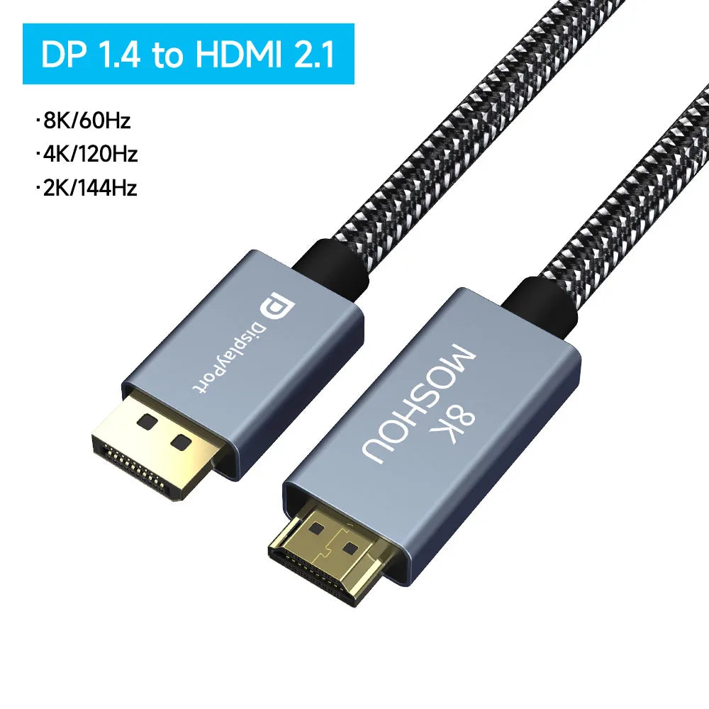 DisplayPort DP to HDMI-compatible Cable 8K 60Hz 4K 120Hz HD Video Audio Cable Converter for PC TV Projector Laptop SIKAI CASE