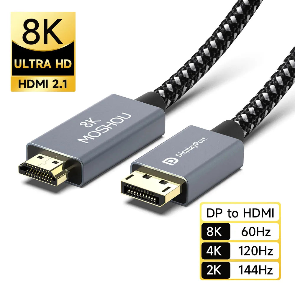 DisplayPort DP to HDMI-compatible Cable 8K 60Hz 4K 120Hz HD Video Audio Cable Converter for PC TV Projector Laptop SIKAI CASE