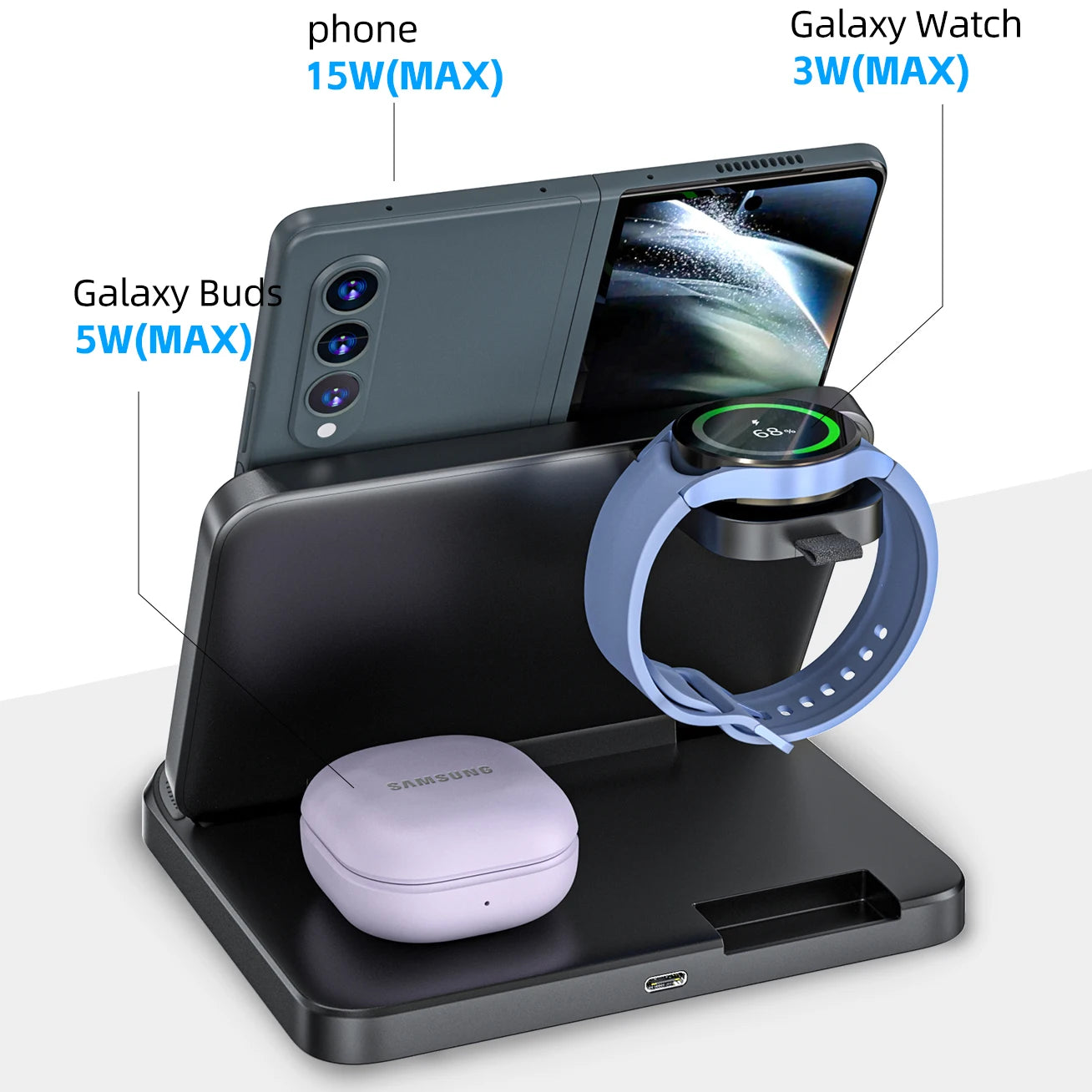 Foldable Wireless Charger Stand for Samsung Galaxy Z Fold 5 4 3 S24 Ultra Fast Charging Dock Station for Galaxy Watch 6 Buds2 SIKAI CASE