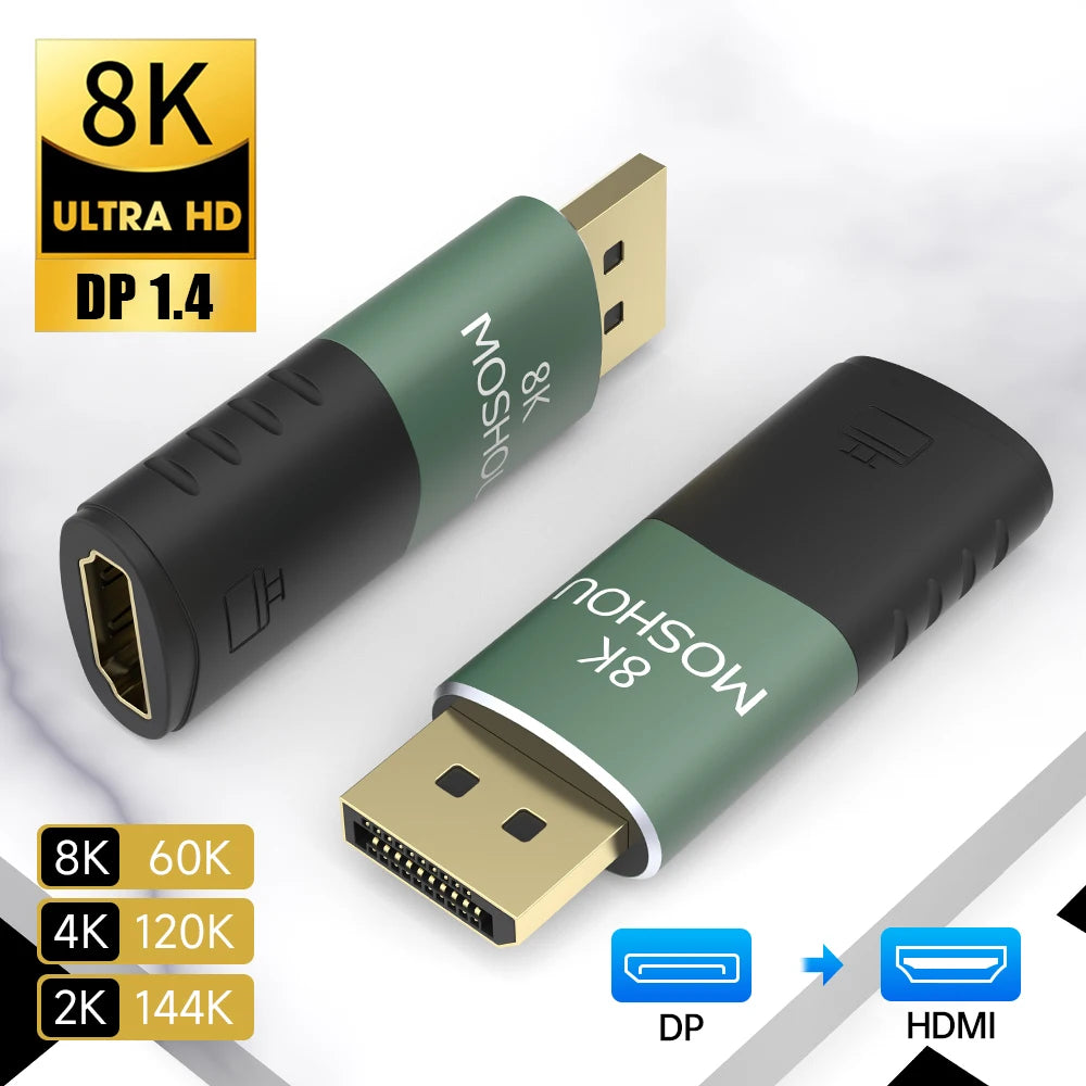 MOSHOU 8K@60Hz DP 1.4 to HDMI 2.1 Cable Adapter Female to Male Convertor for HDTV PS4 PS5 Laptop 4k@120Hz DP to HDMI Extender SIKAI CASE