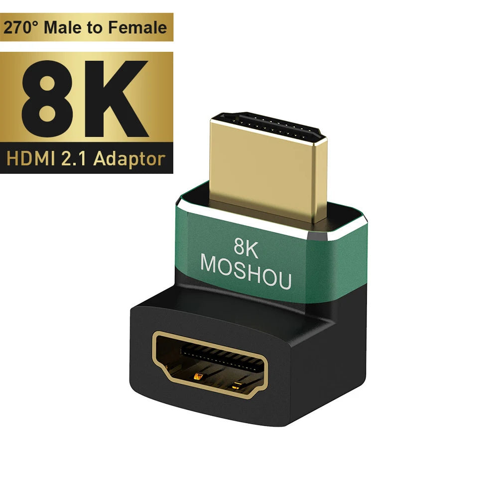 MOSHOU 8K HDMI 2.1 Cable Adapter Male to Female Cable Converter for HDTV PS5 Laptop 90 270 Degree Right Angle 4K HDMI Extender SIKAI CASE