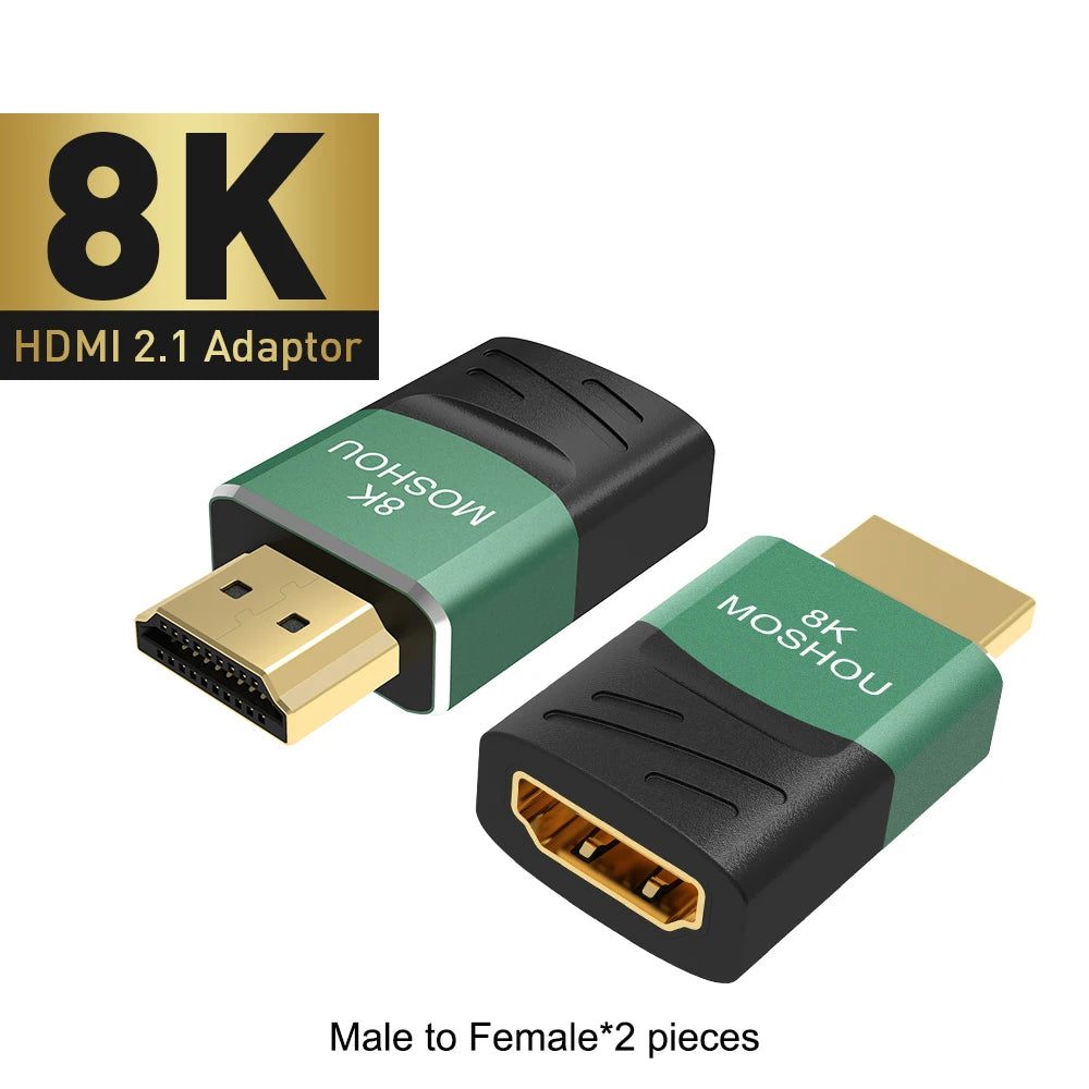 MOSHOU 8K HDMI 2.1 Cable Connector Adapter Angled Plug 2 Pieces Male to Female Converter Cable Adaptor Extender Right-angle Plug SIKAI CASE