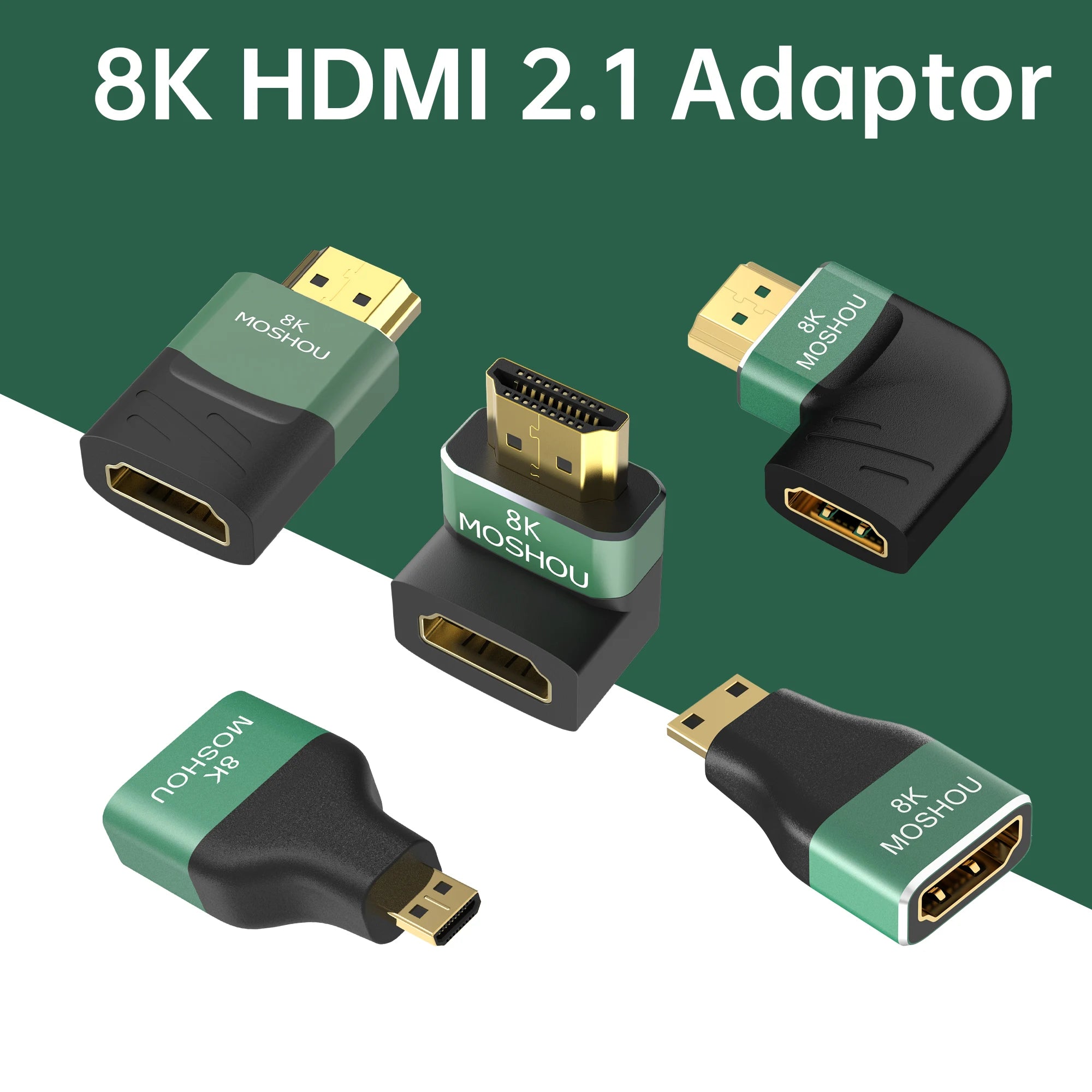 MOSHOU 8K HDMI 2.1 Cable Connector Adapter Angled Plug 2 Pieces Male to Female Converter Cable Adaptor Extender Right-angle Plug SIKAI CASE